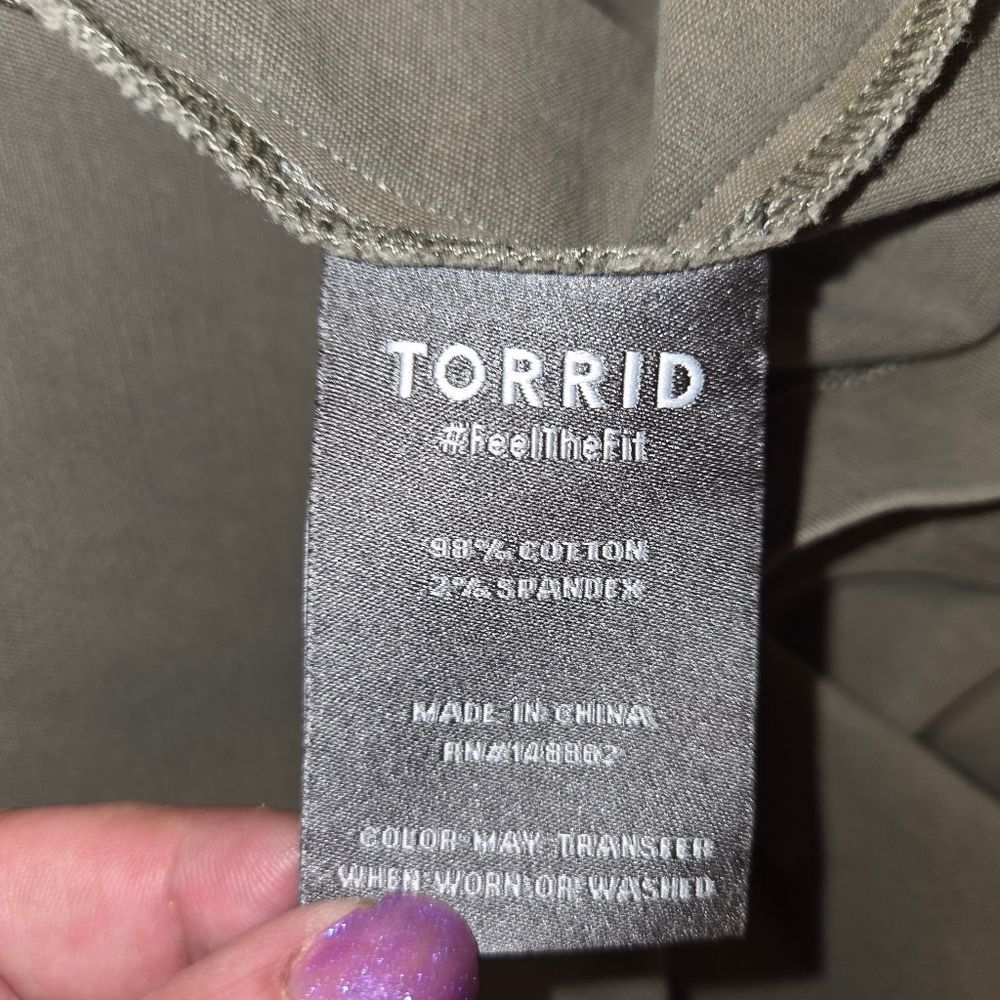 Torrid Olive Green Twill Peplum Utility Button-Up Jacket, Size 2 (2X) - Picture 9 of 9